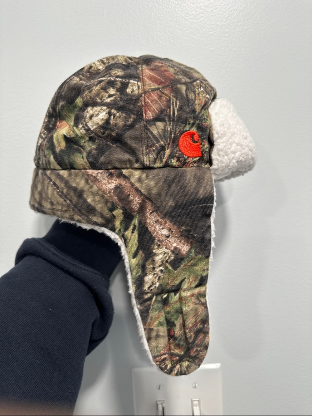 Carhartt Kids' Camo Trapper Hat with White Sherpa Earflaps